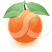 12399-Clipart-Illustration-Of-A-Round-Orange-Fruit-With-Two-Gree